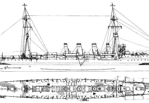 Cruiser HMS Glasgow 1910 [Light Cruiser] - drawings, dimensions, pictures